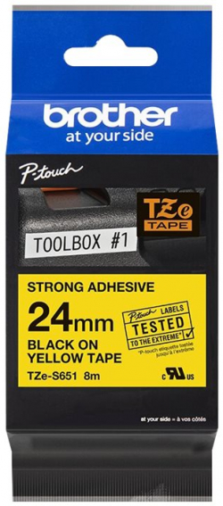 Касета за етикетен принтер BROTHER TZES651 24mm BLACK ON YELLOW ADHESIVE TAPE