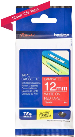 Касета за етикетен принтер BROTHER TZE435 12mm WHITE ON RED