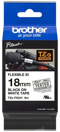 Касета за етикетен принтер BROTHER TZEFX241 18mm BLACK ON WHITE FLEXIBLE ID