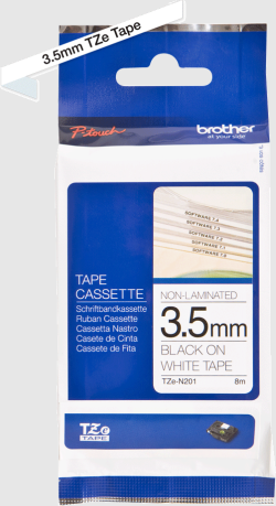 Касета за етикетен принтер BROTHER TZEN201 3.5mm BLACK ON WHITE NON LAMINATED