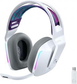 Слушалки Logitech G733 Wireless Headset, Lightsync RGB, Lightspeed Wireless, PRO-G 40 mm Drivers, DTS Headphone:X 2.0 Surround, Blue Voice Microphone, 278 g, White