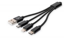 Кабел/адаптер ASSMANN DB-300160-002-S: DIGITUS, USB A към Lightning + Micro USB + Type-C