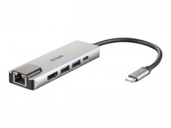 Мрежова карта/адаптер D-LINK USB-C 5-port USB 3.0 hub with HDMI and Ethernet and USB-C charging port