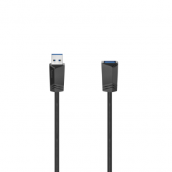 Кабел/адаптер Удължителен кабел HAMA, USB 3.0 A мъжко - USB-А женско,1.5 м, Екраниран, Черен