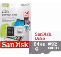 SD/флаш карта SANDISK Ultra microSDHC UHS-I, 64GB, Class 10, 80Mb-s, Адаптер