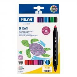 Канцеларски продукт Milan Флумастери Maxi Bicolour, 8 броя, 16 цвята