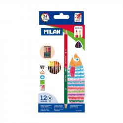 Канцеларски продукт Milan Цветни моливи Triangular Bicolour, 12 броя, 24 цвята