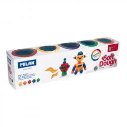 Канцеларски продукт Milan Тесто за моделиране Soft Dough Glitter, 142 g, 5 цвята