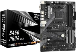 Дънна платка ASROCK B450 PRO4 AM4 B450,4xDDR4, HDMI-DP-D-Sub, 2xM.2 2, PCIe 3.0 x16