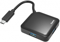USB Хъб HAMA-200112, 4 порта 1.5 Gbit/s, USB 3.2 Gen 1, черен цвят
