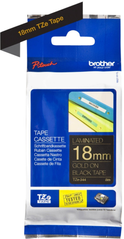 Касета за етикетен принтер BROTHER P-Touch TZE-344 gold on black 18mm