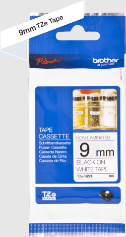 Касета за етикетен принтер BROTHER TZEN221 9mm BLACK ON WHITE NON LAMINATED