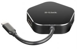 USB Хъб D-LINK Dock USB-C 4-port USB 3.0 hub with HDMI and USB-C charging port