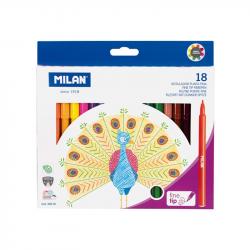 Канцеларски продукт Milan Флумастери, с тънък връх, 18 цвята