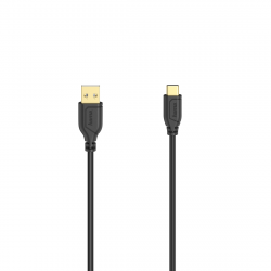 Кабел/адаптер Кабел Hama Flexi-Slim USB-C - USB-A 2.0 мъжко, 0.75м,тънък, позлатен, черен