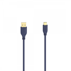 Кабел/адаптер Кабел Hama Flexi-Slim USB-C - USB-A 2.0 мъжко, 0.75м,тънък, позлатен, син
