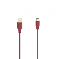 Кабел/адаптер Кабел Hama Flexi-Slim USB-C - USB-A 2.0 мъжко, 0.75м,тънък, позлатен, червен