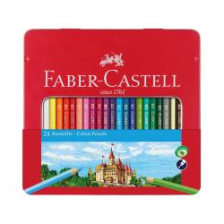 Канцеларски продукт Faber-Castell Цветни моливи Замък, 24 цвята, в метална кутия
