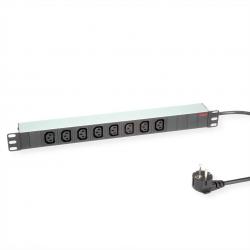Контакт за шкаф Разклонител PDU за 19" шкаф, 16A, 8 x IEC320 C13, алуминиев, черен, 2.0 м