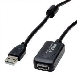 Кабел/адаптер USB 2.0 удължителен кабел с повторител, черен, 10 м