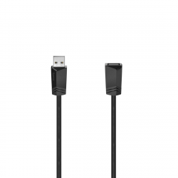Удължителен кабел HAMA, USB-A женско - USB-A мъжко, 3 м, 480 Mbit-s, Черен