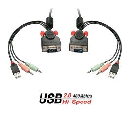 Кабел/адаптер LINDY LNY-42342 :: 2-портов KVM суич, VGA, USB 2.0, звук, вградени кабели