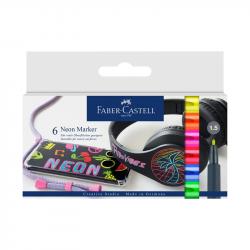 Канцеларски продукт Faber-Castell Маркери, обли, неонови, 6 цвята