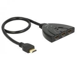 Кабел/адаптер 3 портов HDMI суич Delock 18600, 4K, 50 см. кабел, Черен