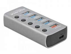 USB Хъб USB хъб Type-C Delock 42638, 4 x USB-A, 1 Fast Charging Port, 1 x USB-B