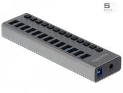 USB хъб Delock, 13 x USB-A, 1 x USB-B, 5 Gbps, Превключвател, LED