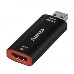 Кабел/адаптер Video Recording стик HAMA 74257, HDMI женско - USB мъжко, 4К,  Черен