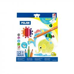Канцеларски продукт Milan Цветни моливи Maxi Hex, 12 цвята, с включена острилка