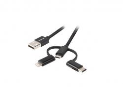 Кабел/адаптер Lanberg 3in1 USB-A(M)--USB MICRO(M)+LIGHTNING(M)+USB-C(M) 2.0 1m, black