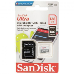 Карта памет SANDISK Ultra microSDHC UHS-I, 128GB, Class 10, 100Mb-s, Адаптер