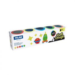 Канцеларски продукт Milan Тесто за моделиране Soft Dough Glitter, 142 g, 5 цвята