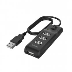 USB Хъб USB хъб HAMA, С бутон вкл.-изкл., USB 2.0, 1:4, 480 Mbit-s, черен