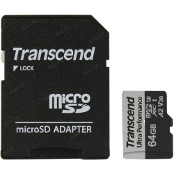 SD/флаш карта Transcend 64GB micro SD with adapter UHS-I U3 A2 Ultra Performance