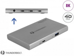USB Хъб Хъб Delock Thunderbolt, 4 портов, 3 x Thunderbol 4, 1x USB-A, Сив