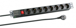 Контакт за шкаф 19' Разклонител 1U Socket Strip 8 x CEE 7-3 with Switch in Aluminium Profile, Black