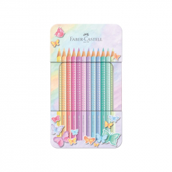 Канцеларски продукт Faber-Castell Моливи Sparkle, 12 пастелни цвята, в метална кутия
