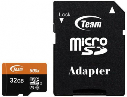 SD/флаш карта 32GB MicroSDHC/SDXC Team Group + SD адаптер, черен/оранжев