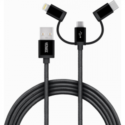 Кабел/адаптер Yenkee Кабел 400 BK, 3 в 1, Lightning, Micro USB, USB Type C, 1 m, черен