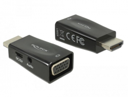 Кабел/адаптер Адаптер Delock, HDMI мъжко - VGA + microUSB + Audio женско, Черен