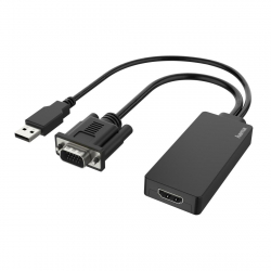 Кабел/адаптер Конвертор HAMA, VGA+USB мъжко - HDMI женско, Full HD 1080p, Черен