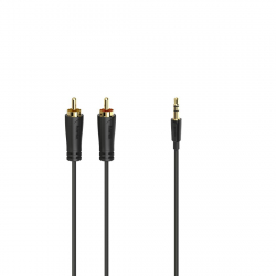 Кабел/адаптер Аудио кабел HAMA, 3.5 mm жак мъжко - 2 x Чинч мъжко, 3.0м, Essential, Черен