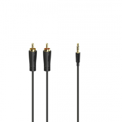 Аудио кабел HAMA, 3.5 mm жак мъжко - 2 x Чинч мъжко, 3.0м, Essential, Черен