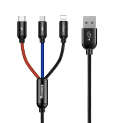 Кабел/адаптер Кабел Baseus Rapid 3 в 1 USB-А към Type C-Lightning-MicroUsb, 3A, 1.2м, черен