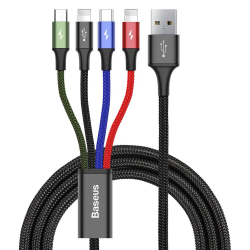 Кабел Baseus USB-A към с microUSB-2x Lightning-USB-C, 1.2м, черен CA1T4-A01