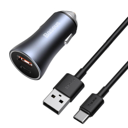 Кабел/адаптер Baseus с USB-A и USB-C изхода 40W + кабел USB-А към USB-C 1м, тъмно сив