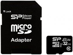 Silicon Power Elite UHS-1 32GB microSDXC + SD адаптер, черен